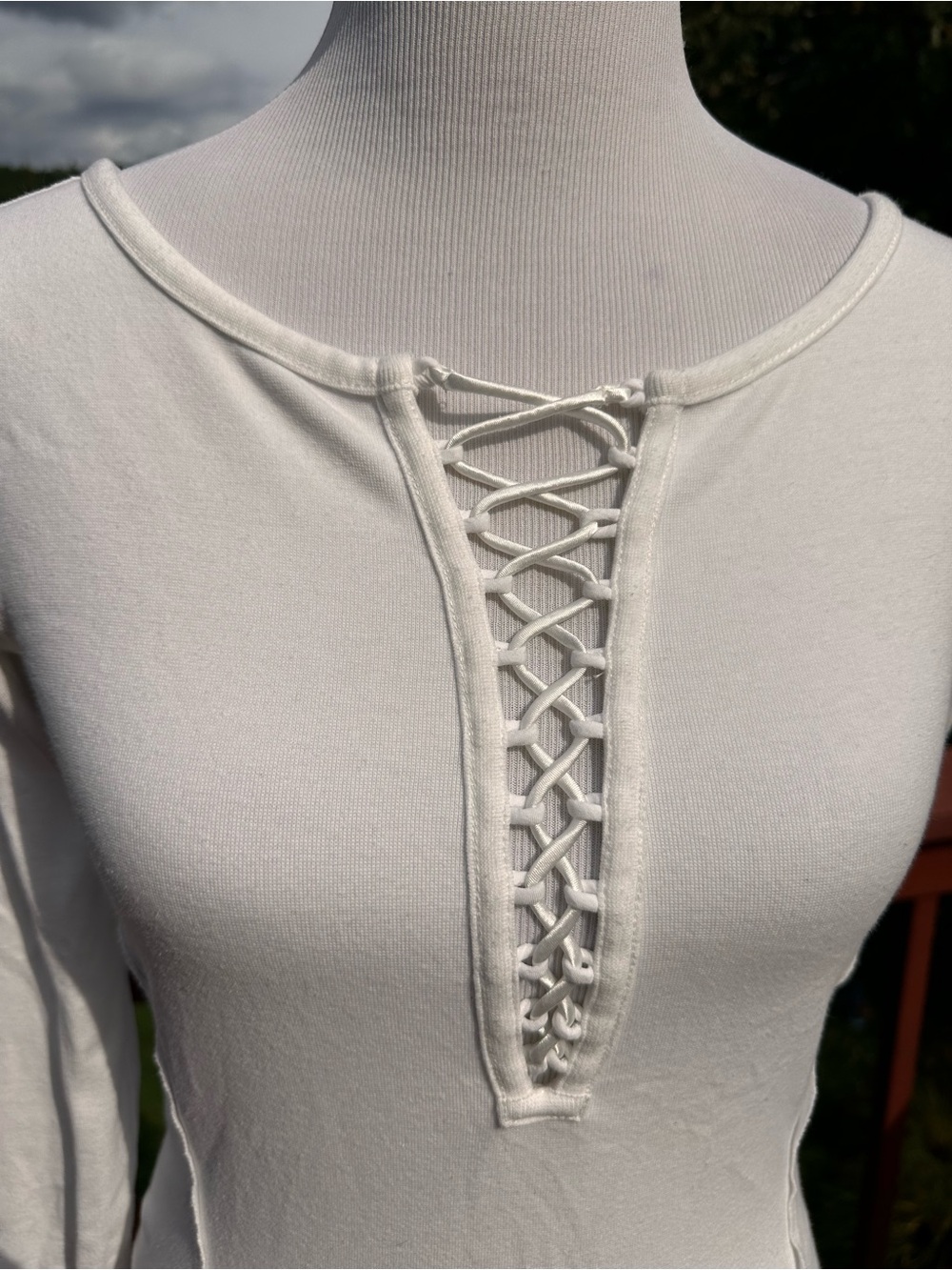 Free People We The Free White Lace-Up Long Sleeve Tee - Picture 2 of 4